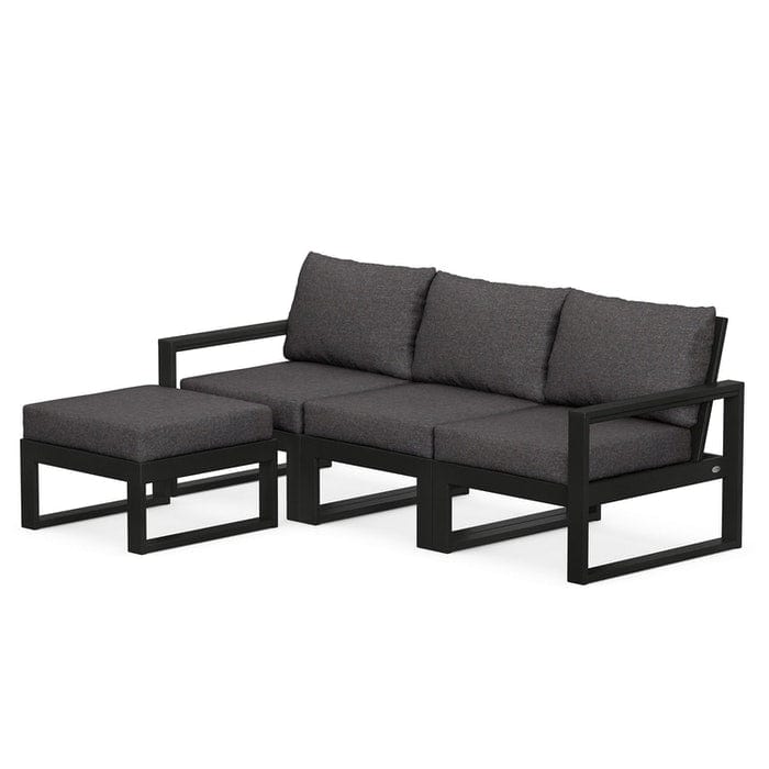 POLYWOOD EDGE 4-Piece Modular Sectional with Ottoman in Black / Ash Charcoal