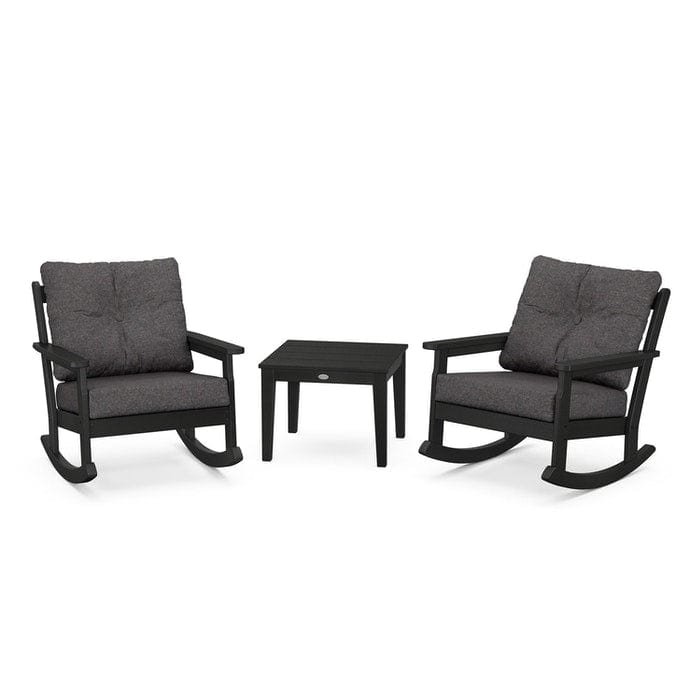 POLYWOOD Vineyard 3-Piece Deep Seating Rocking Chair Set in Black / Ash Charcoal