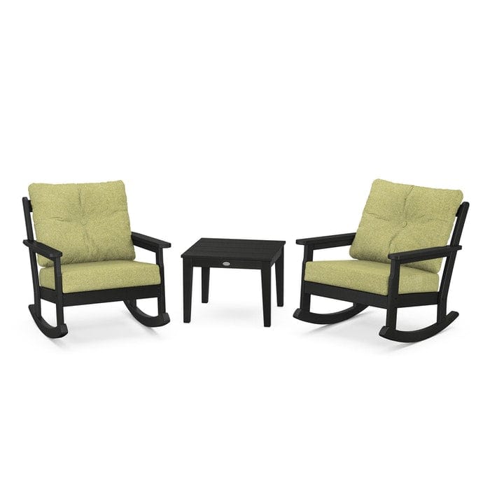 POLYWOOD Vineyard 3-Piece Deep Seating Rocking Chair Set in Black / Chartreuse Boucle