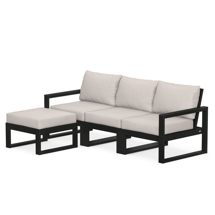POLYWOOD EDGE 4-Piece Modular Sectional with Ottoman in Black / Dune Burlap