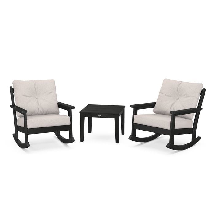 POLYWOOD Vineyard 3-Piece Deep Seating Rocking Chair Set in Black / Dune Burlap