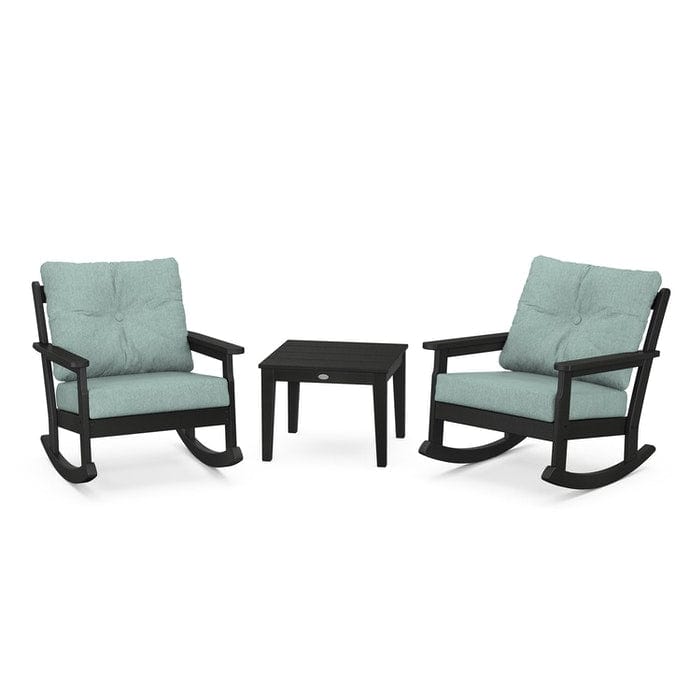POLYWOOD Vineyard 3-Piece Deep Seating Rocking Chair Set in Black / Glacier Spa