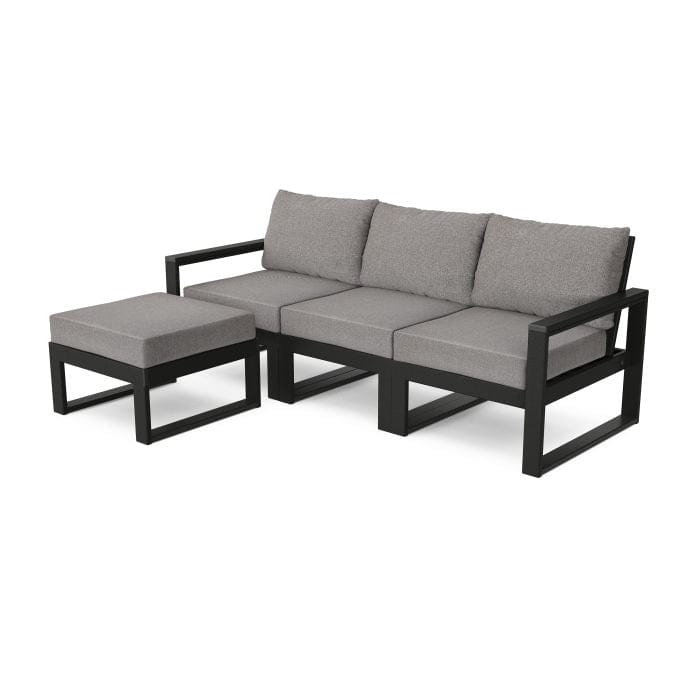 POLYWOOD EDGE 4-Piece Modular Sectional with Ottoman in Black / Grey Mist