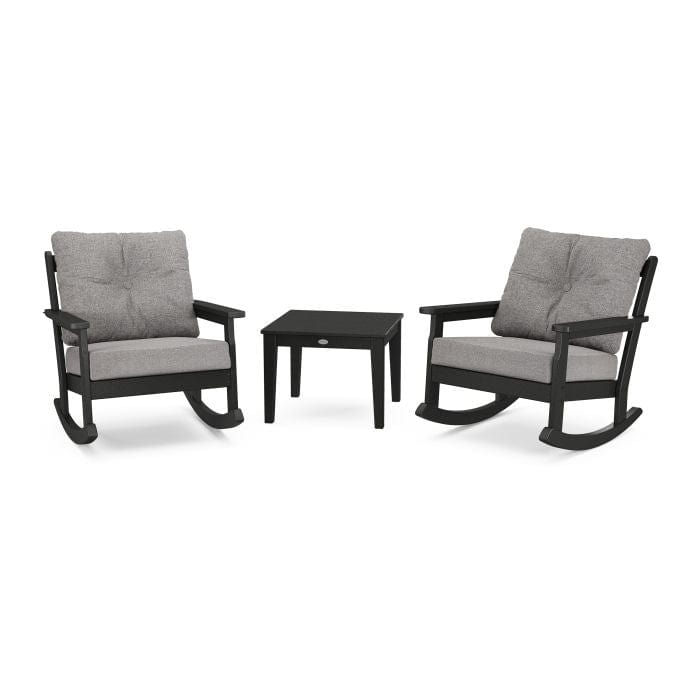 POLYWOOD Vineyard 3-Piece Deep Seating Rocking Chair Set in Black / Grey Mist