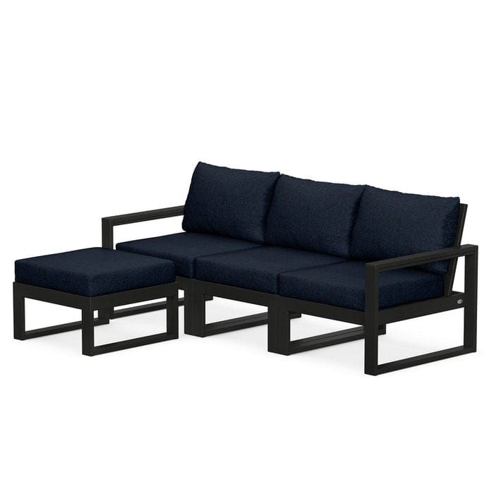 POLYWOOD EDGE 4-Piece Modular Sectional with Ottoman in Black / Marine Indigo