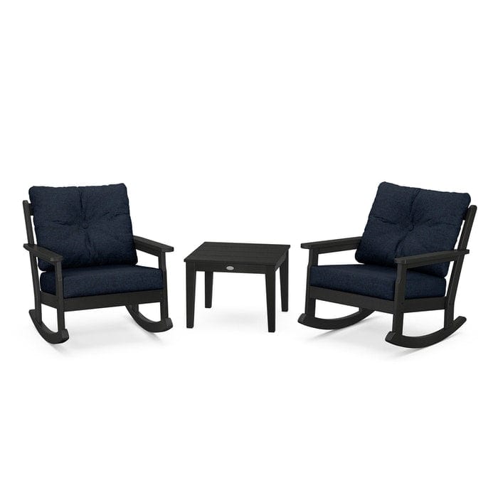 POLYWOOD Vineyard 3-Piece Deep Seating Rocking Chair Set in Black / Marine Indigo