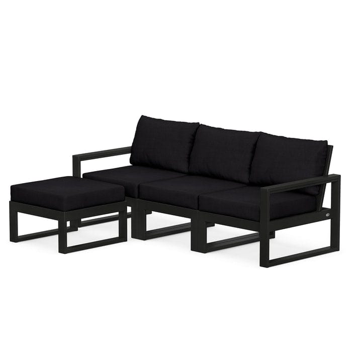 POLYWOOD EDGE 4-Piece Modular Sectional with Ottoman in Black / Midnight Linen