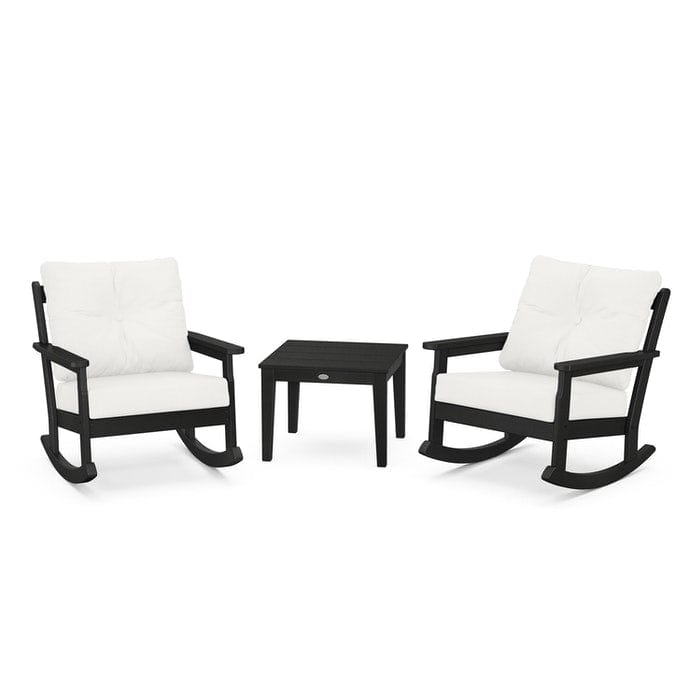 POLYWOOD Vineyard 3-Piece Deep Seating Rocking Chair Set in Black / Natural Linen