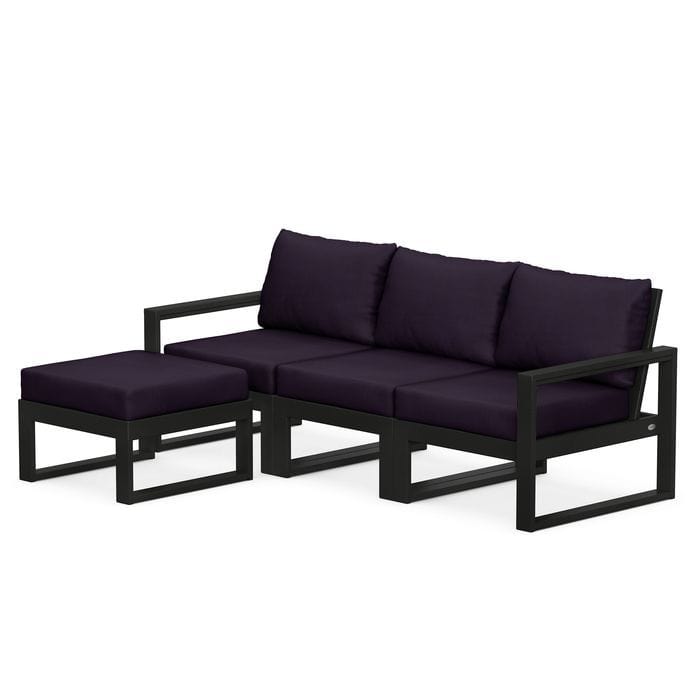 POLYWOOD EDGE 4-Piece Modular Sectional with Ottoman in Black / Navy Linen