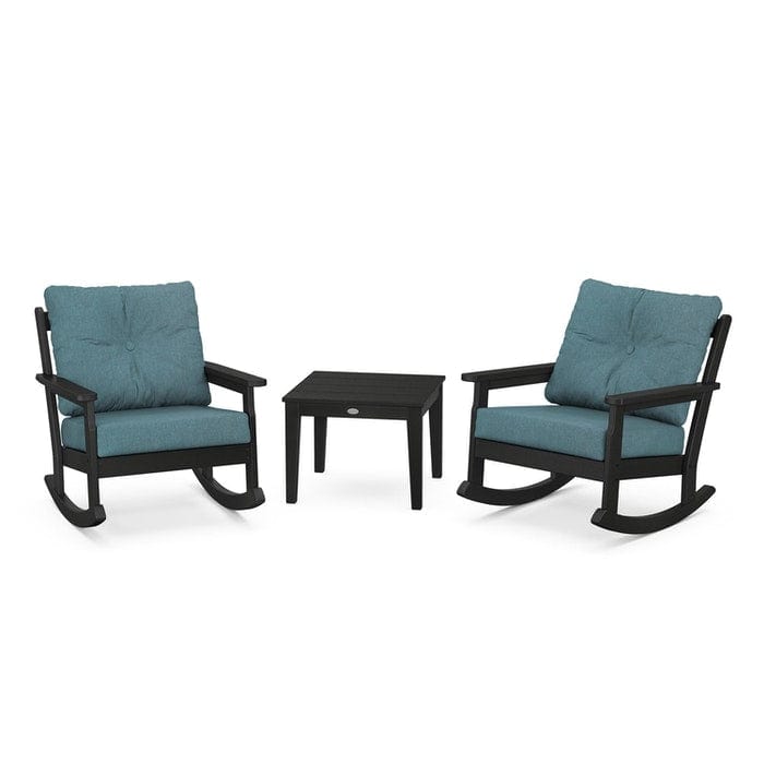 POLYWOOD Vineyard 3-Piece Deep Seating Rocking Chair Set in Black / Ocean Teal