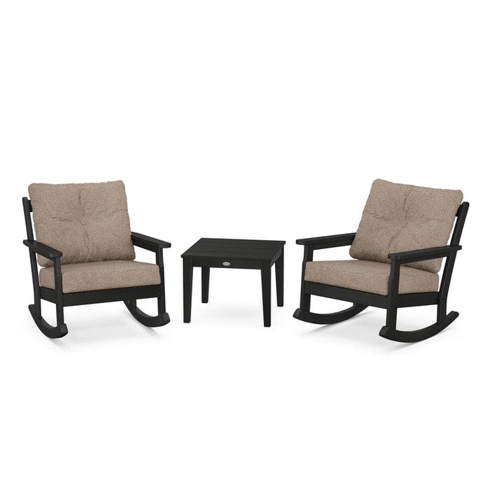 POLYWOOD Vineyard 3-Piece Deep Seating Rocking Chair Set in Black / Spiced Burlap