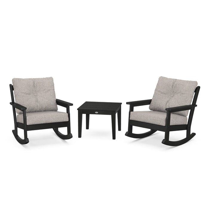 POLYWOOD Vineyard 3-Piece Deep Seating Rocking Chair Set in Black / Weathered Tweed