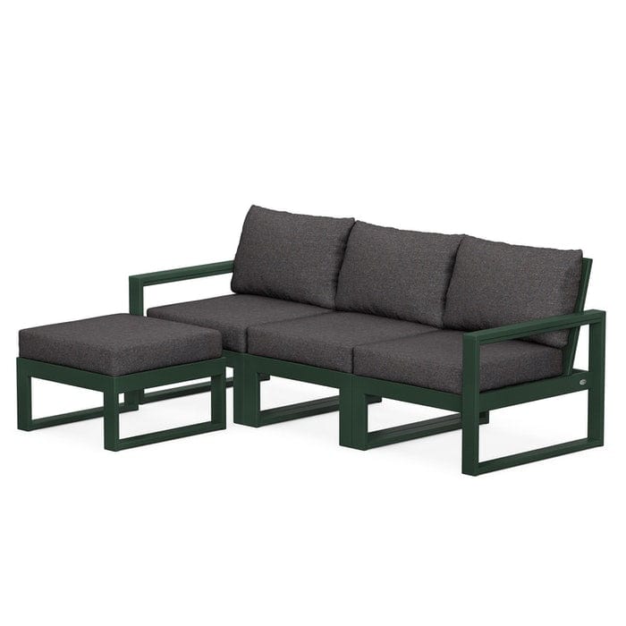 POLYWOOD EDGE 4-Piece Modular Sectional with Ottoman in Green / Ash Charcoal
