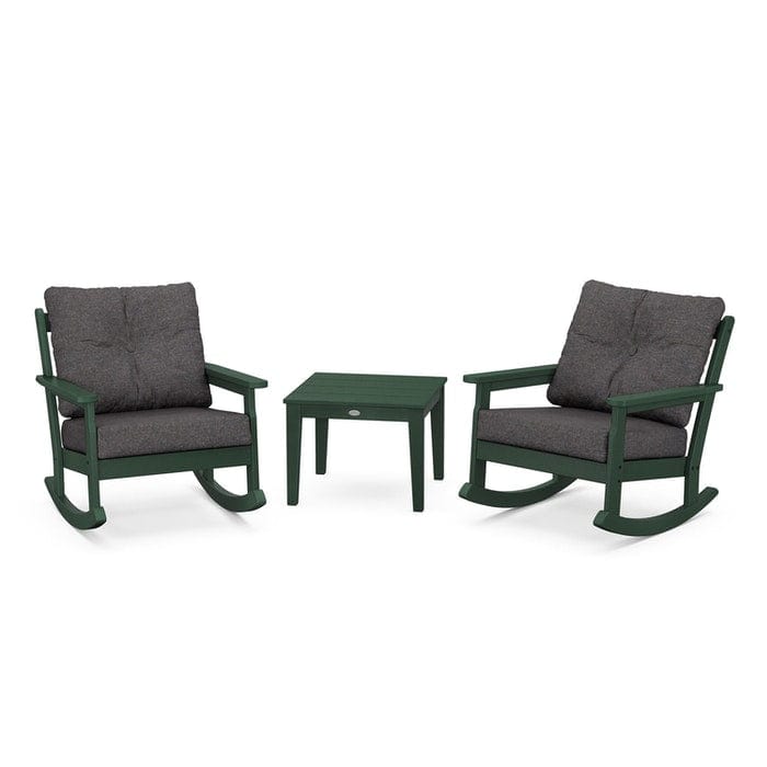 POLYWOOD Vineyard 3-Piece Deep Seating Rocking Chair Set in Green / Ash Charcoal