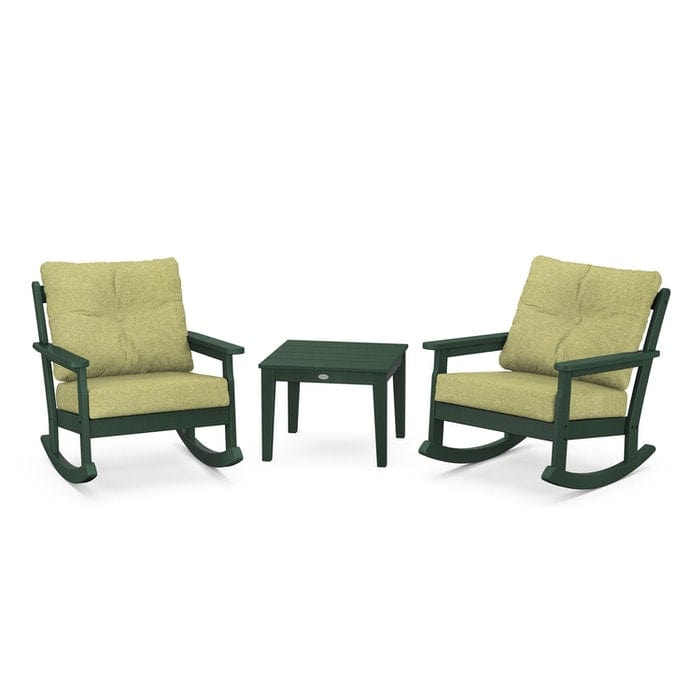 POLYWOOD Vineyard 3-Piece Deep Seating Rocking Chair Set in Green / Chartreuse Boucle