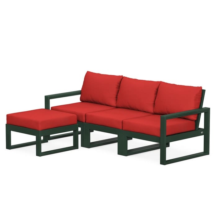 POLYWOOD EDGE 4-Piece Modular Sectional with Ottoman in Green / Crimson Linen