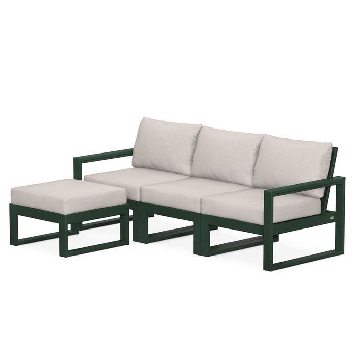 POLYWOOD EDGE 4-Piece Modular Sectional with Ottoman in Green / Dune Burlap