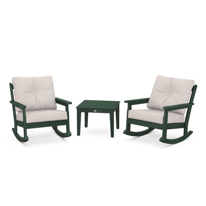 POLYWOOD Vineyard 3-Piece Deep Seating Rocking Chair Set in Green / Dune Burlap