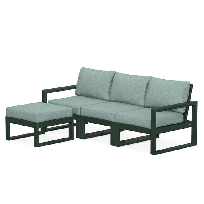 POLYWOOD EDGE 4-Piece Modular Sectional with Ottoman in Green / Glacier Spa