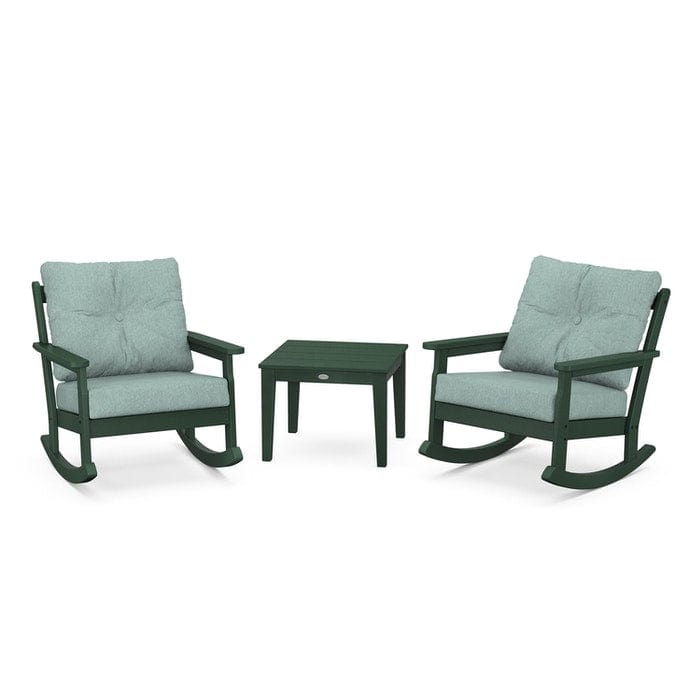 POLYWOOD Vineyard 3-Piece Deep Seating Rocking Chair Set in Green / Glacier Spa