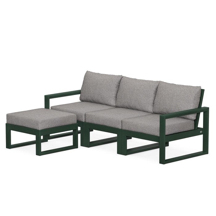 POLYWOOD EDGE 4-Piece Modular Sectional with Ottoman in Green / Grey Mist