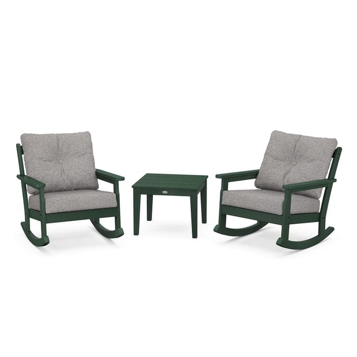 POLYWOOD Vineyard 3-Piece Deep Seating Rocking Chair Set in Green / Grey Mist