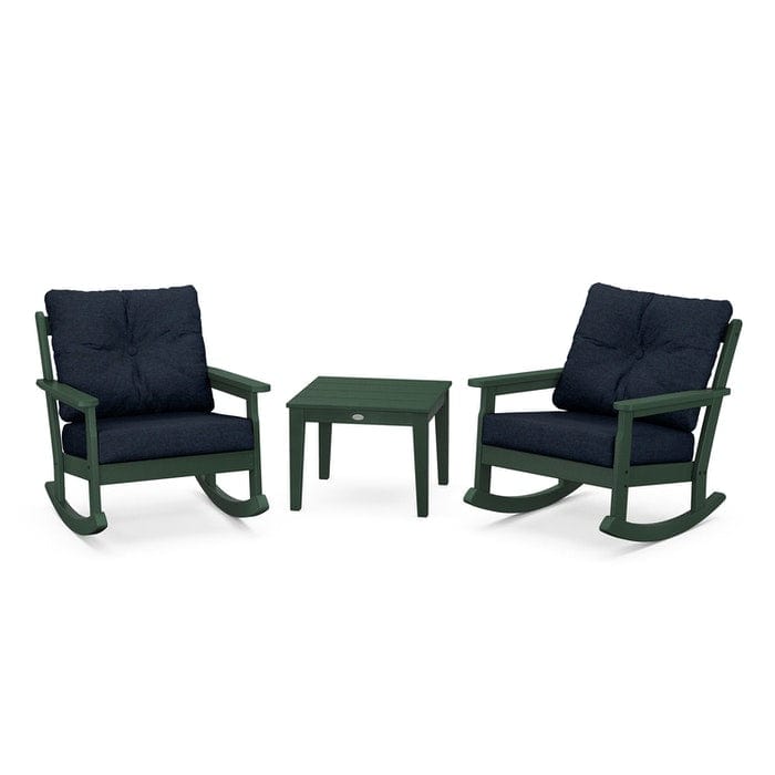 POLYWOOD Vineyard 3-Piece Deep Seating Rocking Chair Set in Green / Marine Indigo