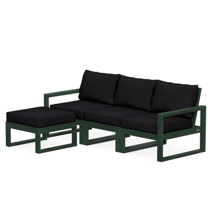 POLYWOOD EDGE 4-Piece Modular Sectional with Ottoman in Green / Midnight Linen