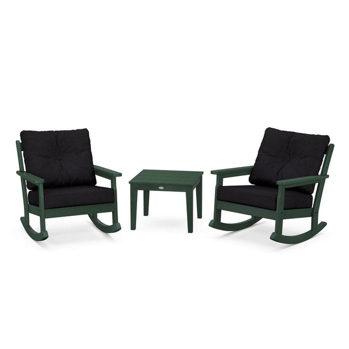 POLYWOOD Vineyard 3-Piece Deep Seating Rocking Chair Set in Green / Midnight Linen