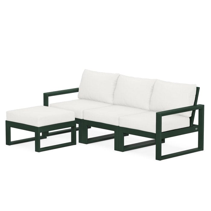 POLYWOOD EDGE 4-Piece Modular Sectional with Ottoman in Green / Natural Linen