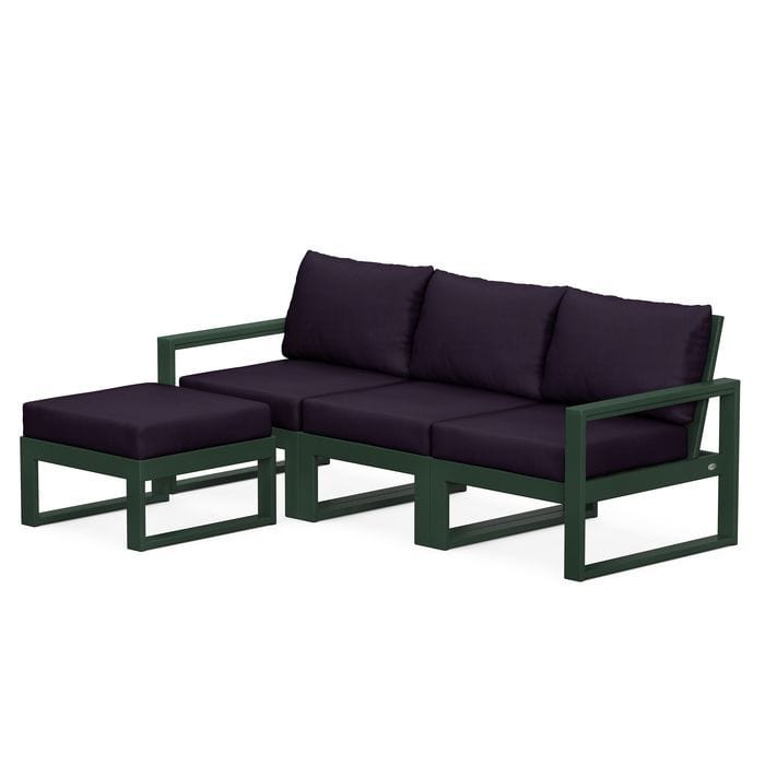 POLYWOOD EDGE 4-Piece Modular Sectional with Ottoman in Green / Navy Linen