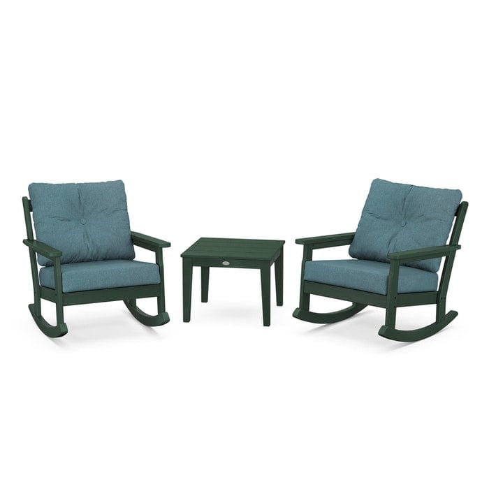 POLYWOOD Vineyard 3-Piece Deep Seating Rocking Chair Set in Green / Ocean Teal
