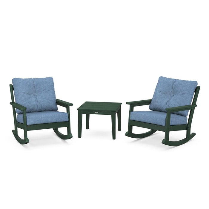 POLYWOOD Vineyard 3-Piece Deep Seating Rocking Chair Set in Green / Sky Blue