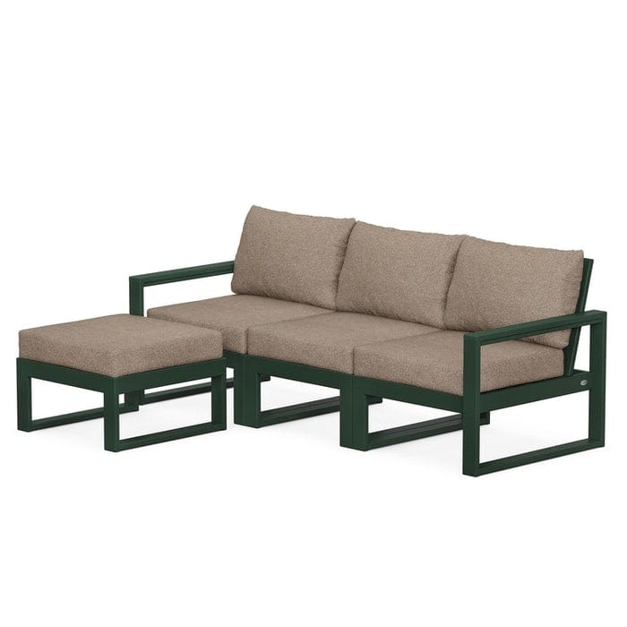 POLYWOOD EDGE 4-Piece Modular Sectional with Ottoman in Green / Spiced Burlap