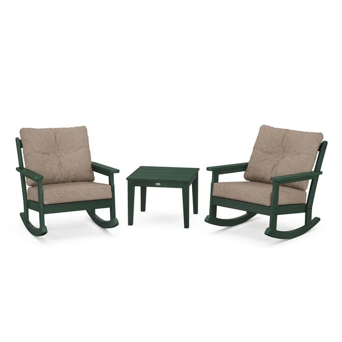POLYWOOD Vineyard 3-Piece Deep Seating Rocking Chair Set in Green / Spiced Burlap