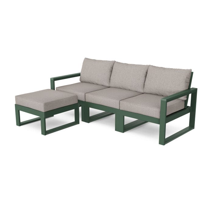 POLYWOOD EDGE 4-Piece Modular Sectional with Ottoman in Green / Weathered Tweed