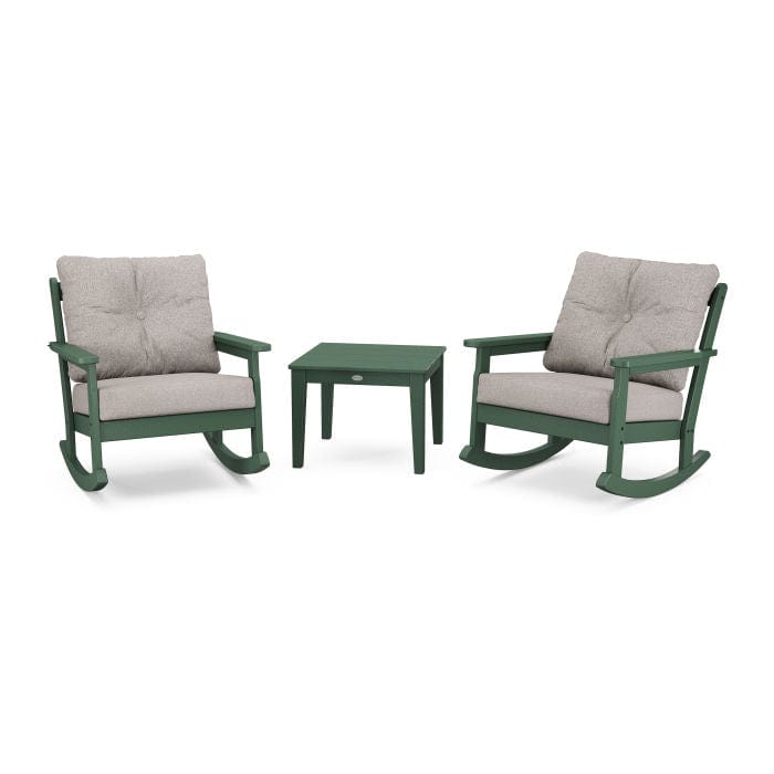 POLYWOOD Vineyard 3-Piece Deep Seating Rocking Chair Set in Green / Weathered Tweed