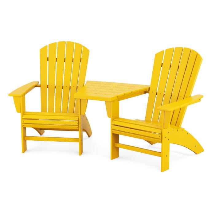 Polywood Nautical 3-Piece Curveback Adirondack Set With Angled Connecting Table - Casual Furniture World