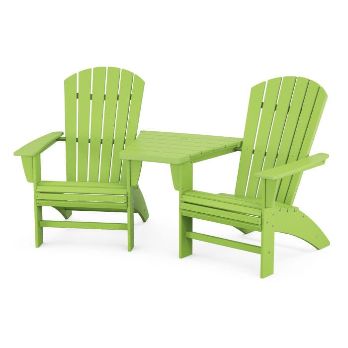 Polywood Nautical 3-Piece Curveback Adirondack Set With Angled Connecting Table - Casual Furniture World
