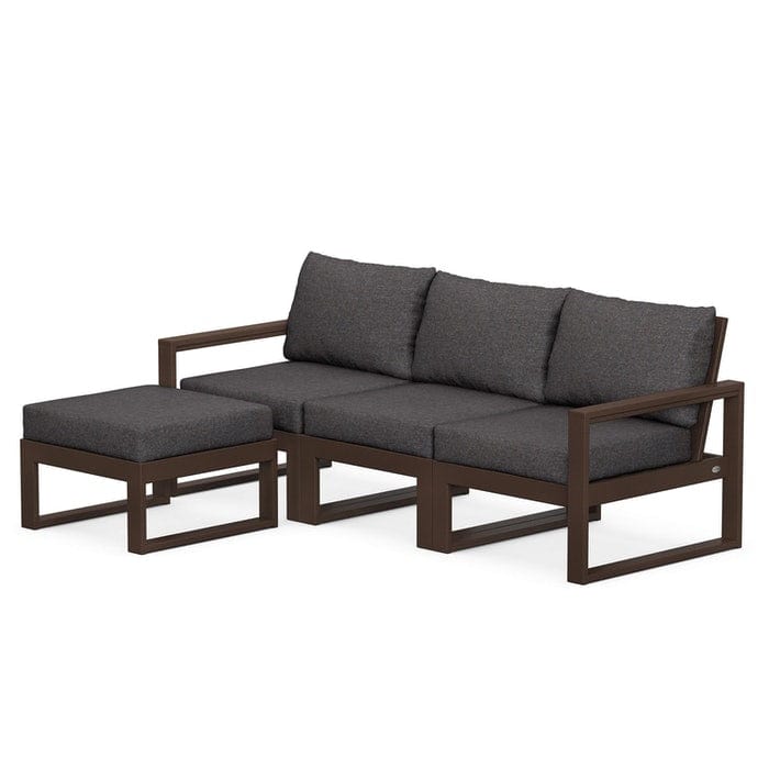 POLYWOOD EDGE 4-Piece Modular Sectional with Ottoman in Mahogany / Ash Charcoal