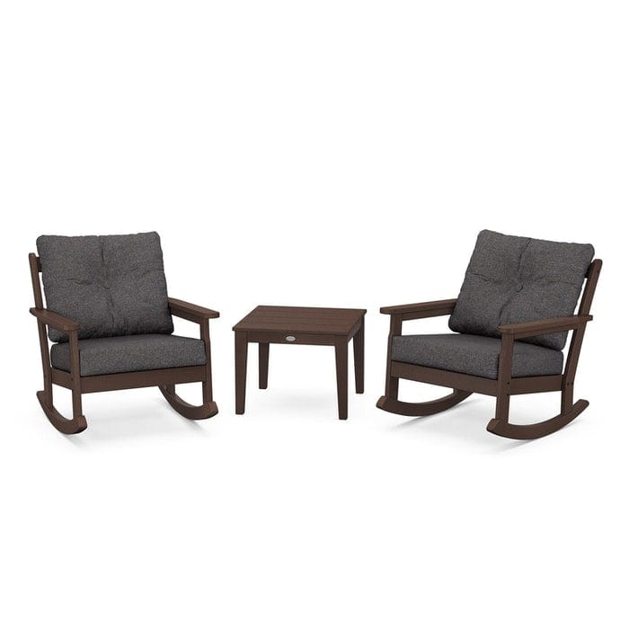 POLYWOOD Vineyard 3-Piece Deep Seating Rocking Chair Set in Mahogany / Ash Charcoal