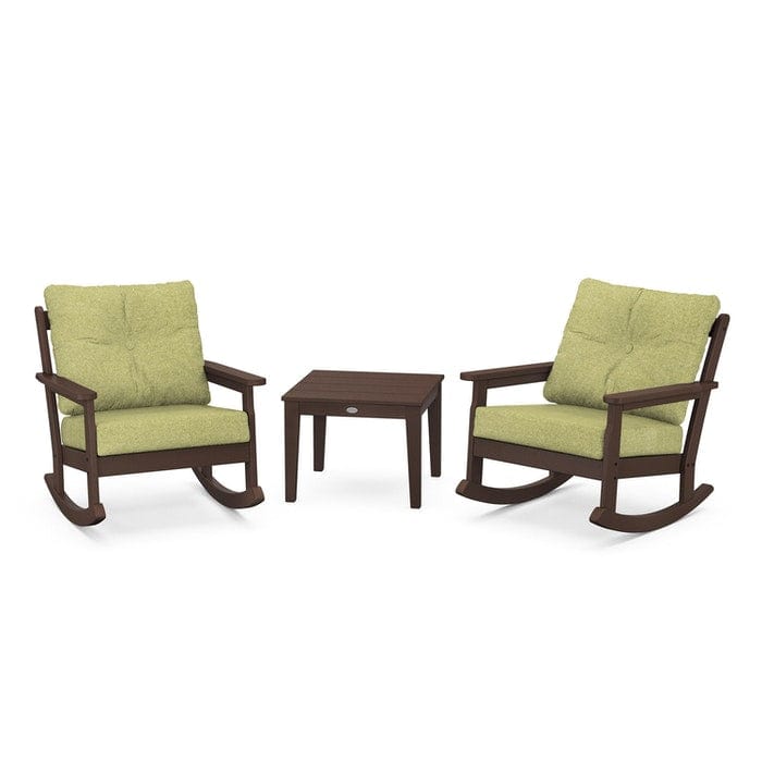 POLYWOOD Vineyard 3-Piece Deep Seating Rocking Chair Set in Mahogany / Chartreuse Boucle