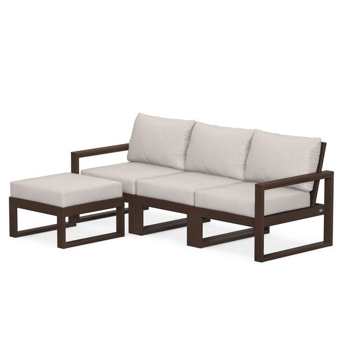 POLYWOOD EDGE 4-Piece Modular Sectional with Ottoman in Mahogany / Dune Burlap