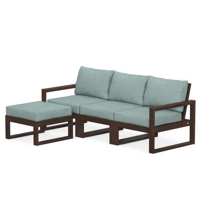 POLYWOOD EDGE 4-Piece Modular Sectional with Ottoman in Mahogany / Glacier Spa
