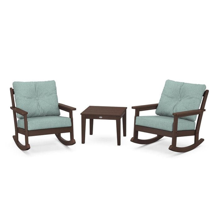 POLYWOOD Vineyard 3-Piece Deep Seating Rocking Chair Set in Mahogany / Glacier Spa