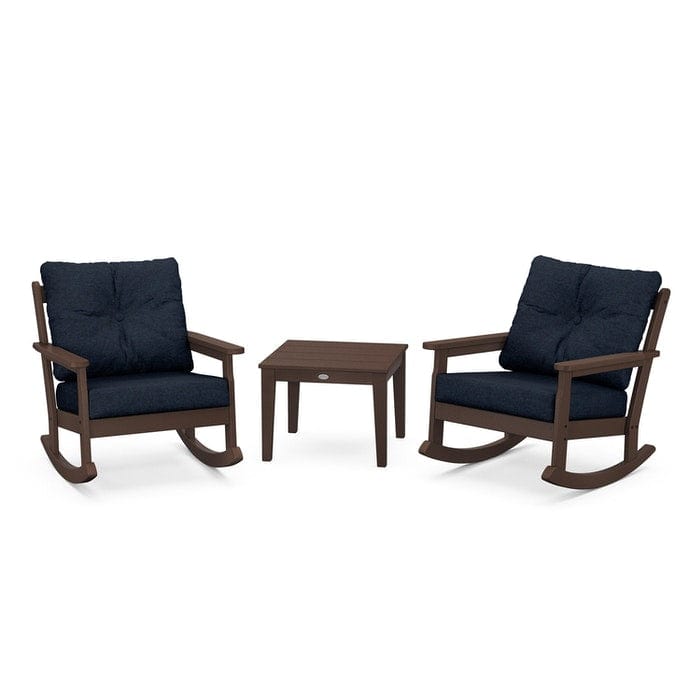 POLYWOOD Vineyard 3-Piece Deep Seating Rocking Chair Set in Mahogany / Marine Indigo