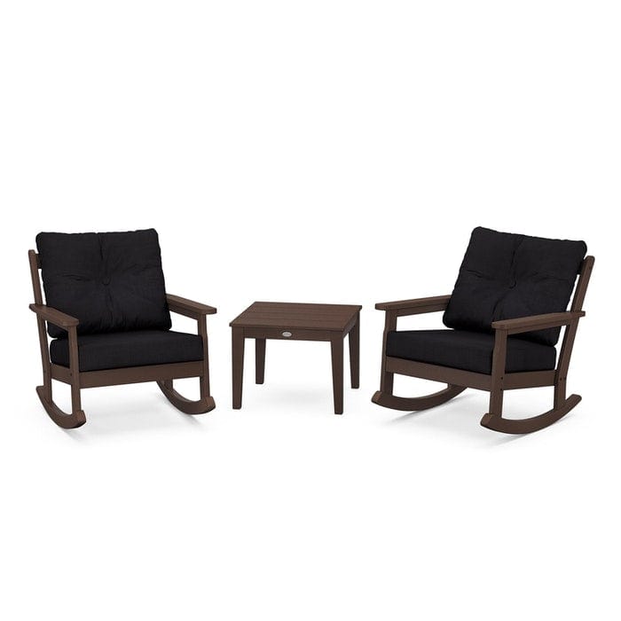 POLYWOOD Vineyard 3-Piece Deep Seating Rocking Chair Set in Mahogany / Midnight Linen