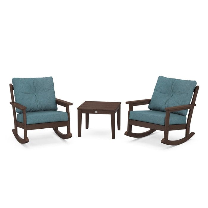 POLYWOOD Vineyard 3-Piece Deep Seating Rocking Chair Set in Mahogany / Ocean Teal