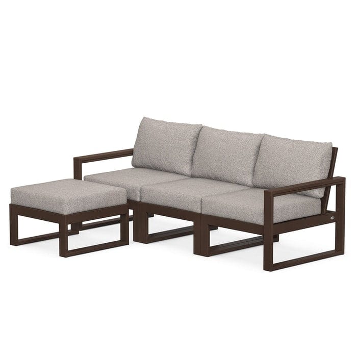 POLYWOOD EDGE 4-Piece Modular Sectional with Ottoman in Mahogany / Weathered Tweed
