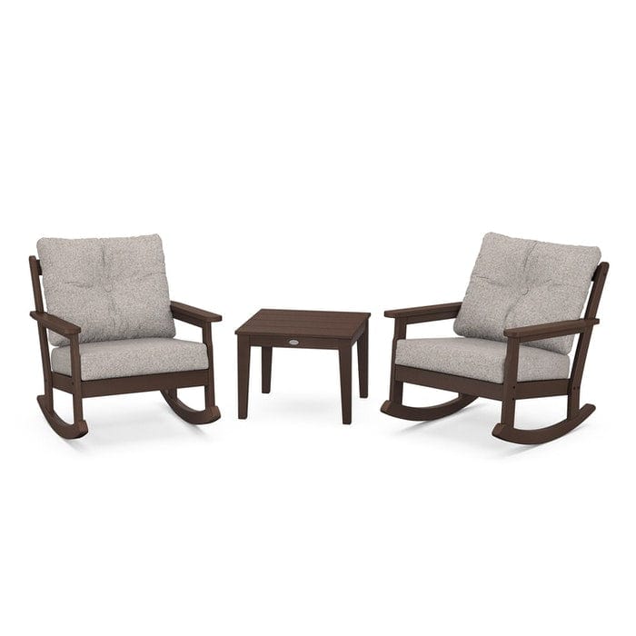 POLYWOOD Vineyard 3-Piece Deep Seating Rocking Chair Set in Mahogany / Weathered Tweed